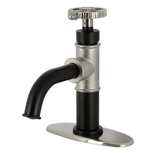 Fuller KSD2828CG Single-Handle 1-Hole Deck Mount Bathroom Faucet with Push Pop-Up and Deck Plate, Matte Black/Brushed Nickel