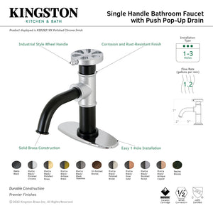 Belknap KSD2828RX Single-Handle 1-Hole Deck Mount Bathroom Faucet with Push Pop-Up and Deck Plate, Matte Black/Brushed Nickel