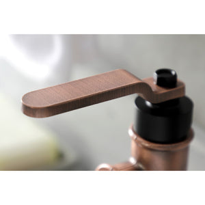 Whitaker KSD282KLAC Single-Handle 1-Hole Deck Mount Bathroom Faucet with Push Pop-Up and Deck Plate, Matte Black/Antique Copper