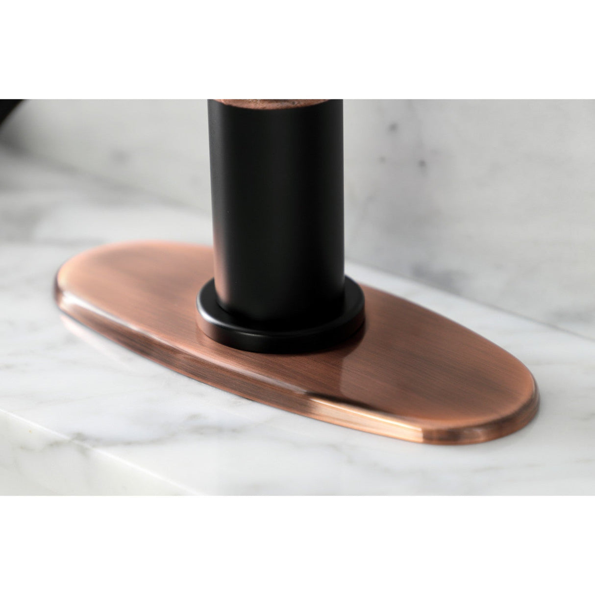 Whitaker KSD282KLAC Single-Handle 1-Hole Deck Mount Bathroom Faucet with Push Pop-Up and Deck Plate, Matte Black/Antique Copper