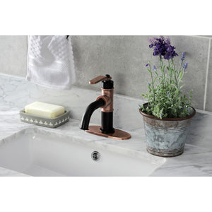 Whitaker KSD282KLAC Single-Handle 1-Hole Deck Mount Bathroom Faucet with Push Pop-Up and Deck Plate, Matte Black/Antique Copper