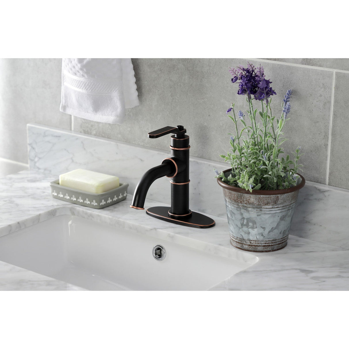 Whitaker KSD282KLNB Single-Handle 1-Hole Deck Mount Bathroom Faucet with Push Pop-Up and Deck Plate, Naples Bronze