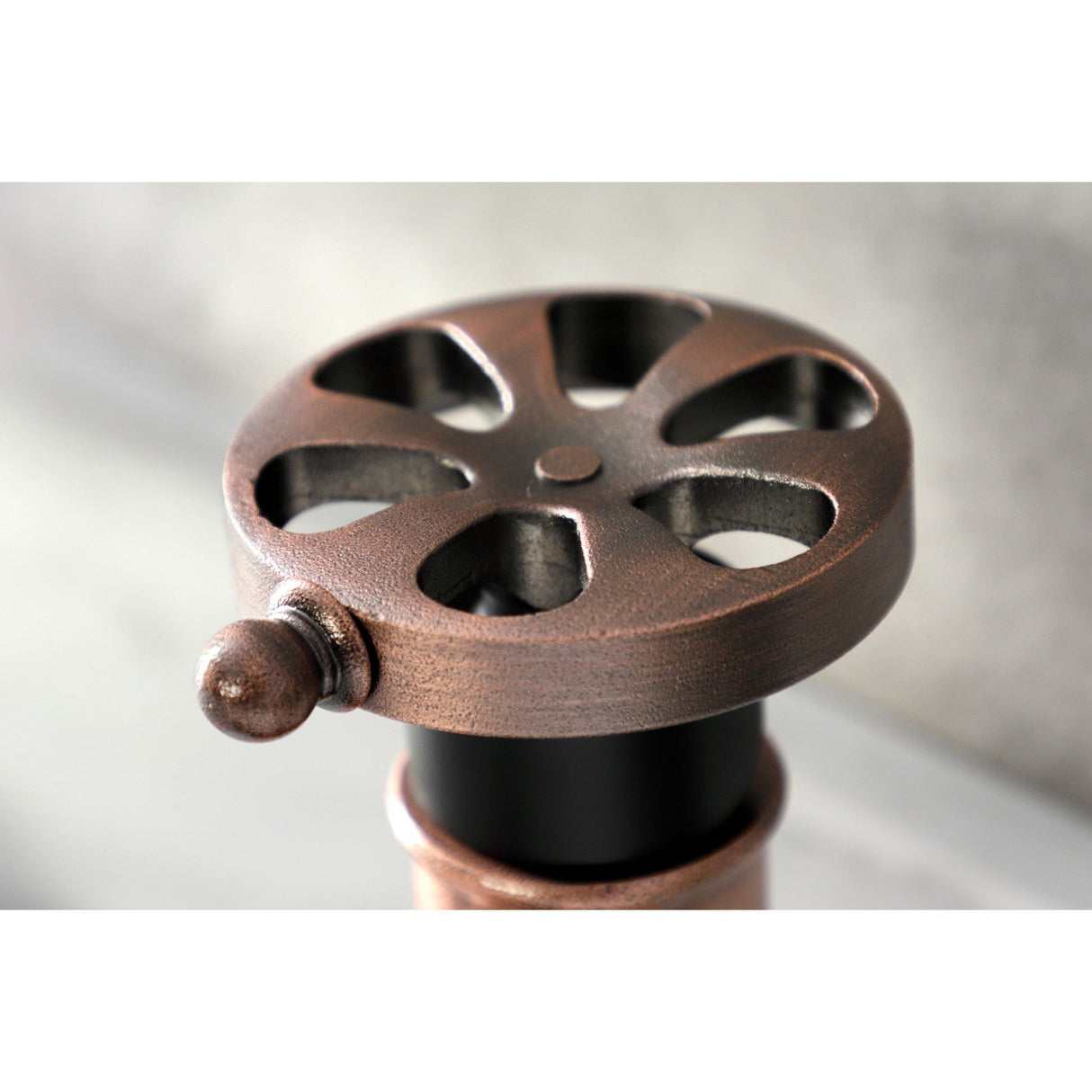 Belknap KSD282RXAC Single-Handle 1-Hole Deck Mount Bathroom Faucet with Push Pop-Up and Deck Plate, Matte Black/Antique Copper