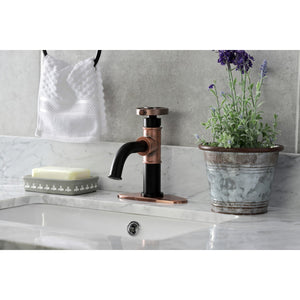 Belknap KSD282RXAC Single-Handle 1-Hole Deck Mount Bathroom Faucet with Push Pop-Up and Deck Plate, Matte Black/Antique Copper