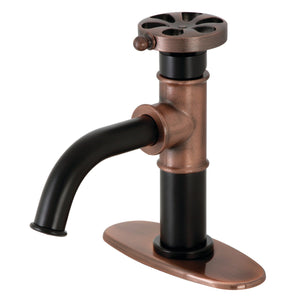 Belknap KSD282RXAC Single-Handle 1-Hole Deck Mount Bathroom Faucet with Push Pop-Up and Deck Plate, Matte Black/Antique Copper