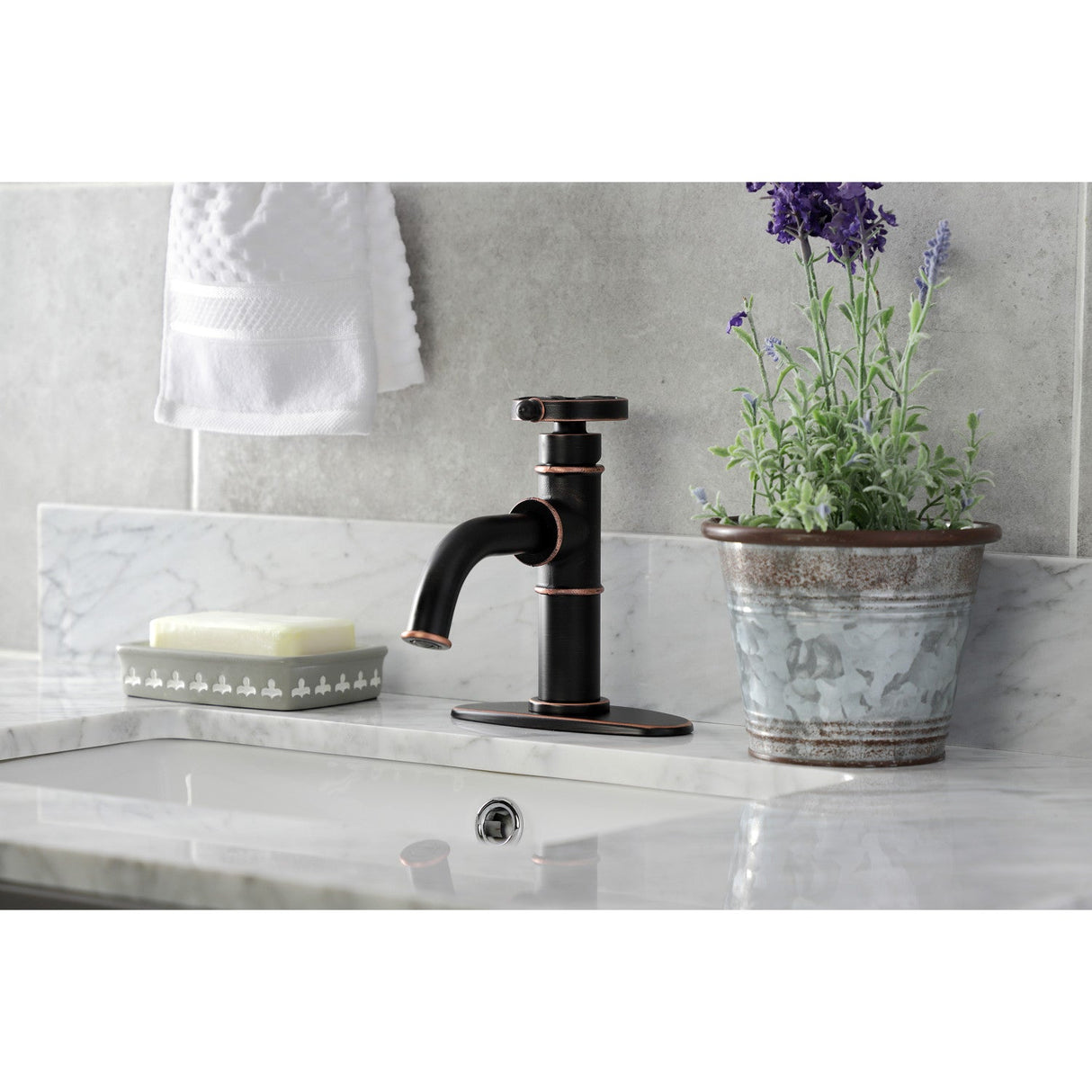 Belknap KSD282RXNB Single-Handle 1-Hole Deck Mount Bathroom Faucet with Push Pop-Up and Deck Plate, Naples Bronze