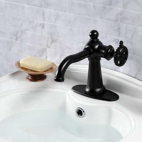 Fuller KSD3540CG Single-Handle 1-Hole Deck Mount Bathroom Faucet with Push Pop-Up and Deck Plate, Matte Black