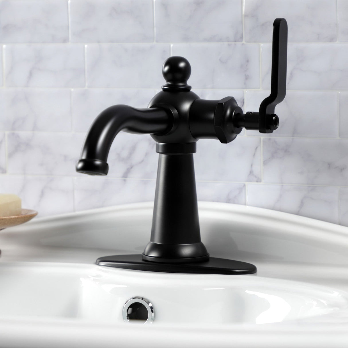 Knight KSD3540KL Single-Handle 1-Hole Deck Mount Bathroom Faucet with Push Pop-Up and Deck Plate, Matte Black