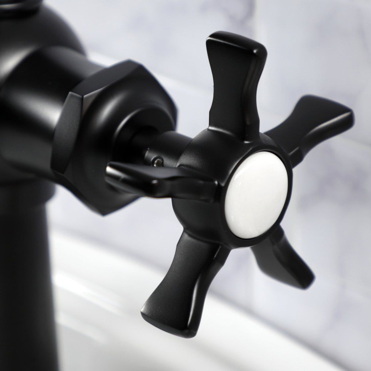 Hamilton KSD3540NX Single-Handle 1-Hole Deck Mount Bathroom Faucet with Push Pop-Up and Deck Plate, Matte Black