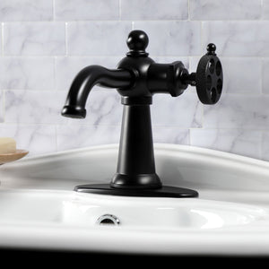 Webb KSD3540RKX Single-Handle 1-Hole Deck Mount Bathroom Faucet with Knurled Handle and Push Pop-Up Drain, Matte Black