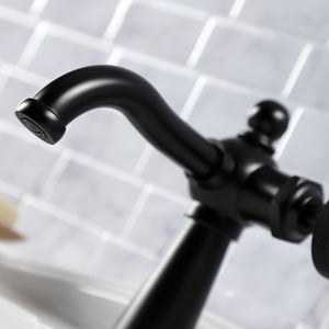 Webb KSD3540RKX Single-Handle 1-Hole Deck Mount Bathroom Faucet with Knurled Handle and Push Pop-Up Drain, Matte Black