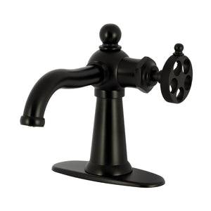 Wendell KSD3540RKZ Single-Handle 1-Hole Deck Mount Bathroom Faucet with Knurled Handle and Push Pop-Up Drain, Matte Black