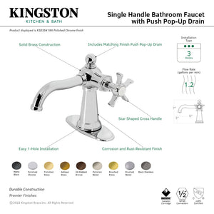 Hamilton KSD3542NX Single-Handle 1-Hole Deck Mount Bathroom Faucet with Push Pop-Up and Deck Plate, Polished Brass