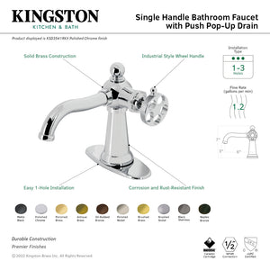 Webb KSD3542RKX Single-Handle 1-Hole Deck Mount Bathroom Faucet with Knurled Handle and Push Pop-Up Drain, Polished Brass
