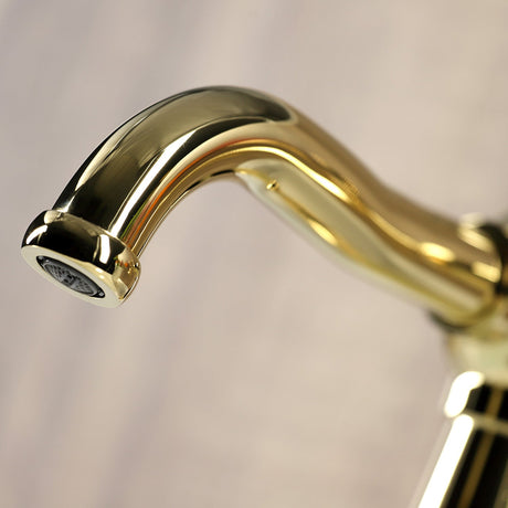 Webb KSD3542RKX Single-Handle 1-Hole Deck Mount Bathroom Faucet with Knurled Handle and Push Pop-Up Drain, Polished Brass