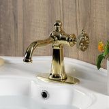 Webb KSD3542RKX Single-Handle 1-Hole Deck Mount Bathroom Faucet with Knurled Handle and Push Pop-Up Drain, Polished Brass