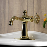 Webb KSD3542RKX Single-Handle 1-Hole Deck Mount Bathroom Faucet with Knurled Handle and Push Pop-Up Drain, Polished Brass