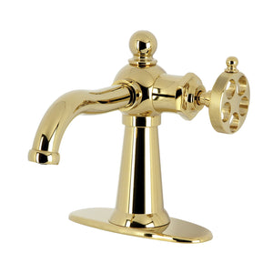 Wendell KSD3542RKZ Single-Handle 1-Hole Deck Mount Bathroom Faucet with Knurled Handle and Push Pop-Up Drain, Polished Brass
