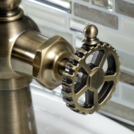 Fuller KSD3543CG Single-Handle 1-Hole Deck Mount Bathroom Faucet with Push Pop-Up and Deck Plate, Antique Brass