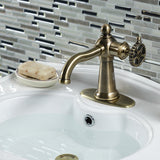 Fuller KSD3543CG Single-Handle 1-Hole Deck Mount Bathroom Faucet with Push Pop-Up and Deck Plate, Antique Brass