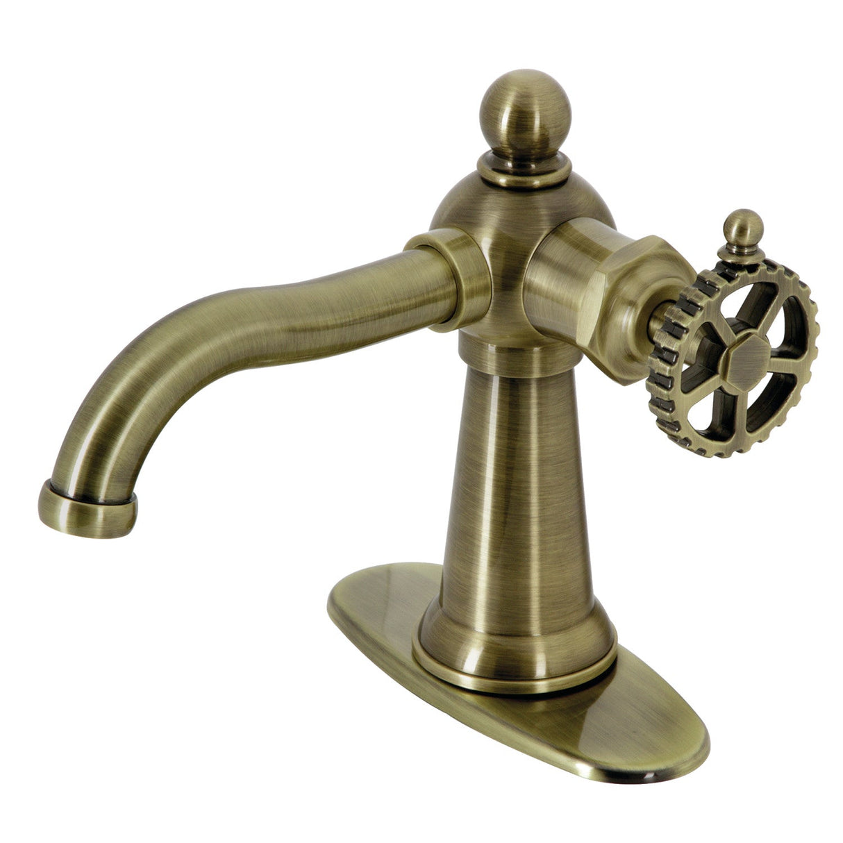 Fuller KSD3543CG Single-Handle 1-Hole Deck Mount Bathroom Faucet with Push Pop-Up and Deck Plate, Antique Brass
