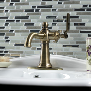 Knight KSD3543KL Single-Handle 1-Hole Deck Mount Bathroom Faucet with Push Pop-Up and Deck Plate, Antique Brass