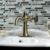 Webb KSD3543RKX Single-Handle 1-Hole Deck Mount Bathroom Faucet with Knurled Handle and Push Pop-Up Drain, Antique Brass