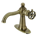 Webb KSD3543RKX Single-Handle 1-Hole Deck Mount Bathroom Faucet with Knurled Handle and Push Pop-Up Drain, Antique Brass