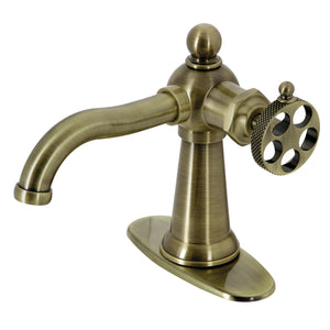 Webb KSD3543RKX Single-Handle 1-Hole Deck Mount Bathroom Faucet with Knurled Handle and Push Pop-Up Drain, Antique Brass