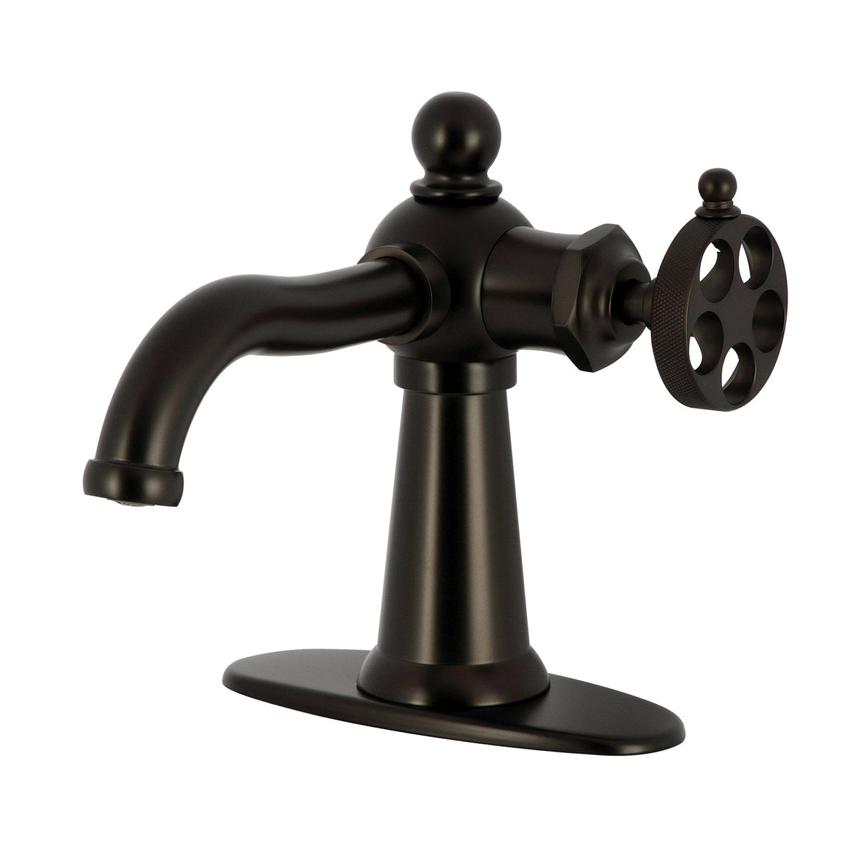 Wendell KSD3545RKZ Single-Handle 1-Hole Deck Mount Bathroom Faucet with Knurled Handle and Push Pop-Up Drain, Oil Rubbed Bronze