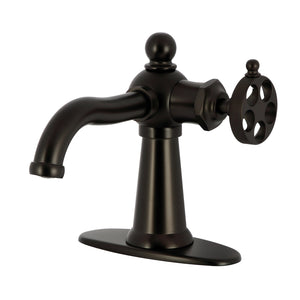 Wendell KSD3545RKZ Single-Handle 1-Hole Deck Mount Bathroom Faucet with Knurled Handle and Push Pop-Up Drain, Oil Rubbed Bronze