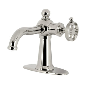 Wendell KSD3546RKZ Single-Handle 1-Hole Deck Mount Bathroom Faucet with Knurled Handle and Push Pop-Up Drain, Polished Nickel