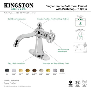 Fuller KSD3547CG Single-Handle 1-Hole Deck Mount Bathroom Faucet with Push Pop-Up and Deck Plate, Brushed Brass