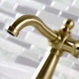 Knight KSD3547KL Single-Handle 1-Hole Deck Mount Bathroom Faucet with Push Pop-Up and Deck Plate, Brushed Brass