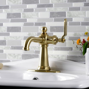 Knight KSD3547KL Single-Handle 1-Hole Deck Mount Bathroom Faucet with Push Pop-Up and Deck Plate, Brushed Brass