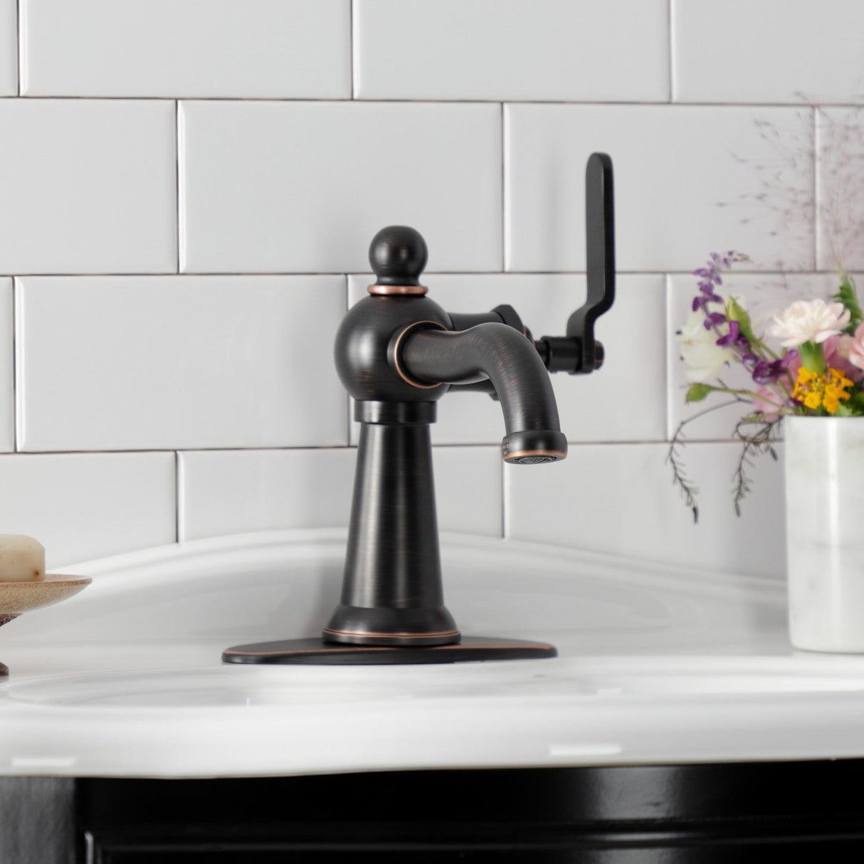 Knight KSD354KLNB Single-Handle 1-Hole Deck Mount Bathroom Faucet with Push Pop-Up and Deck Plate, Naples Bronze