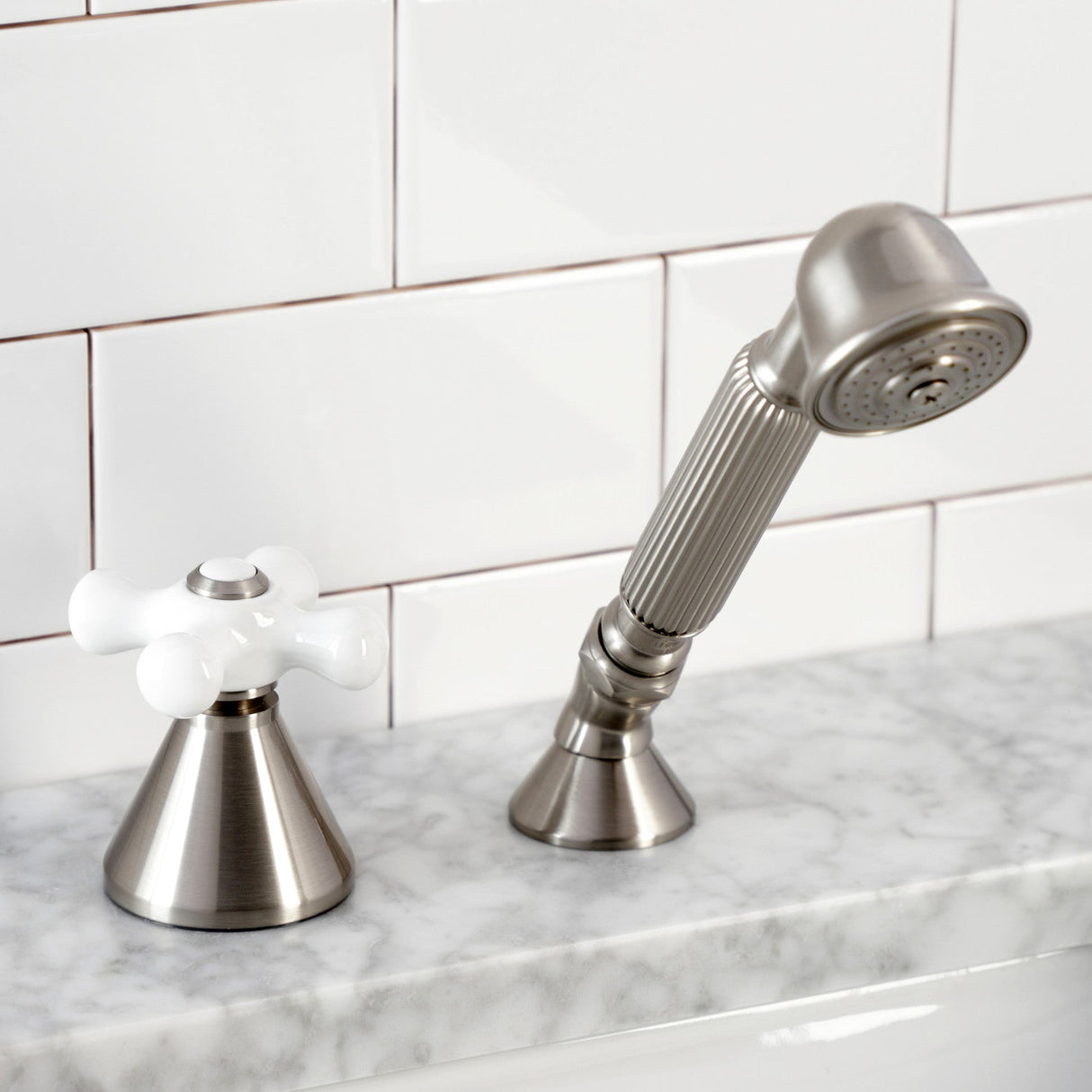 KSK2368PXTR Deck Mount Hand Shower with Diverter for Roman Tub Faucet, Brushed Nickel