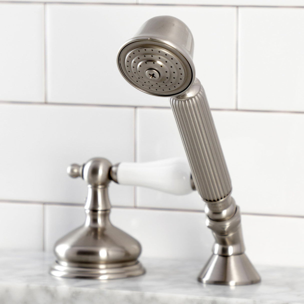KSK3338PLTR Deck Mount Hand Shower with Diverter for Roman Tub Faucet, Brushed Nickel