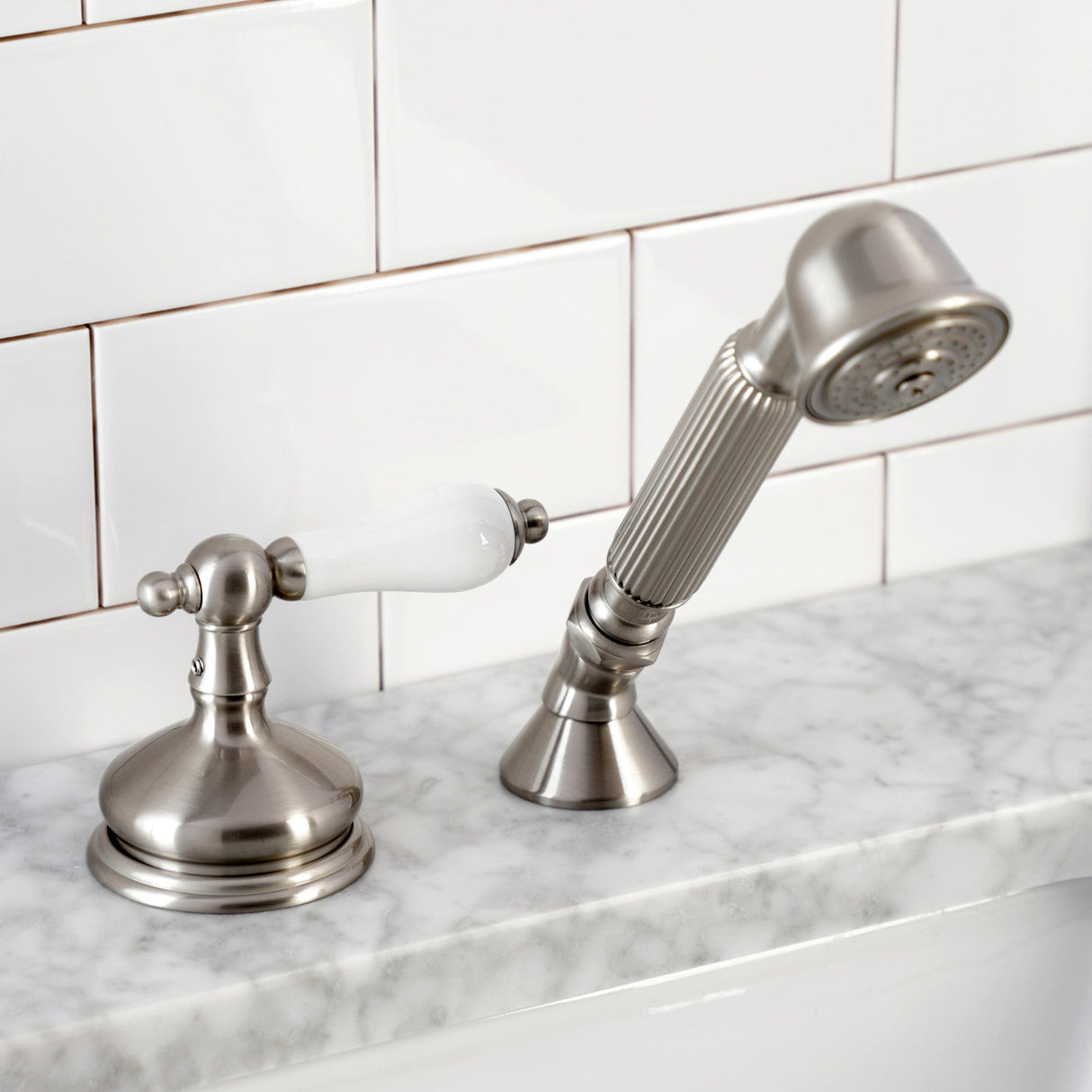 KSK3338PLTR Deck Mount Hand Shower with Diverter for Roman Tub Faucet, Brushed Nickel