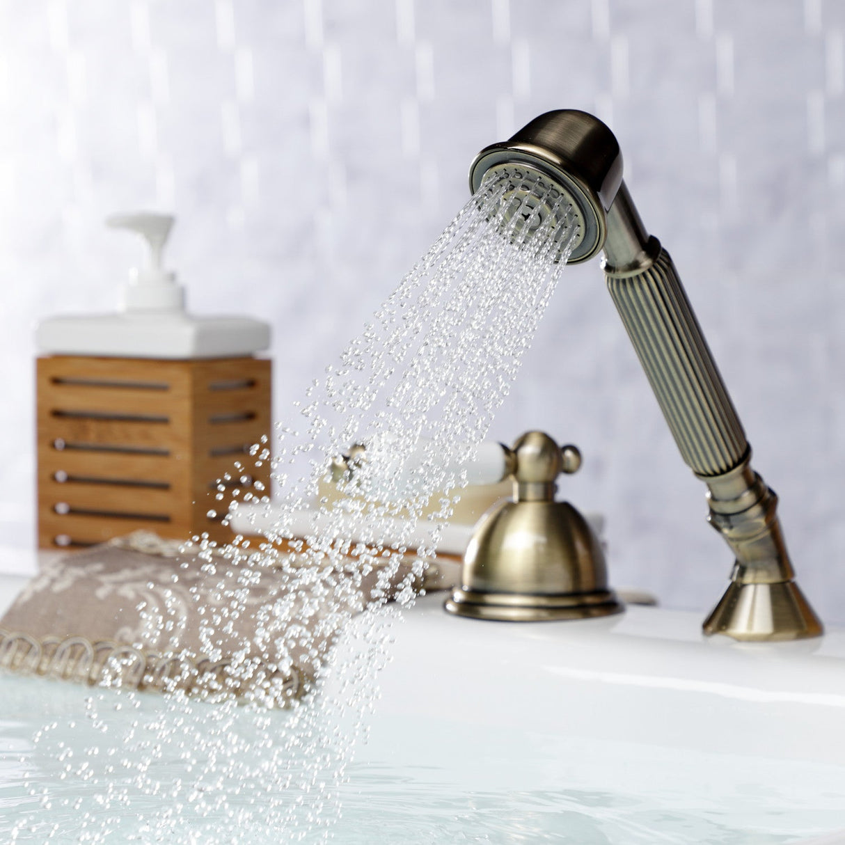 Vintage KSK3353PLTR Deck Mount Hand Shower with Diverter for Roman Tub Faucet, Antique Brass