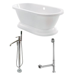 Aqua Eden KT7PE672824B1 67-Inch Acrylic Double Ended Pedestal Tub Combo with Faucet and Supply Lines, White/Polished Chrome