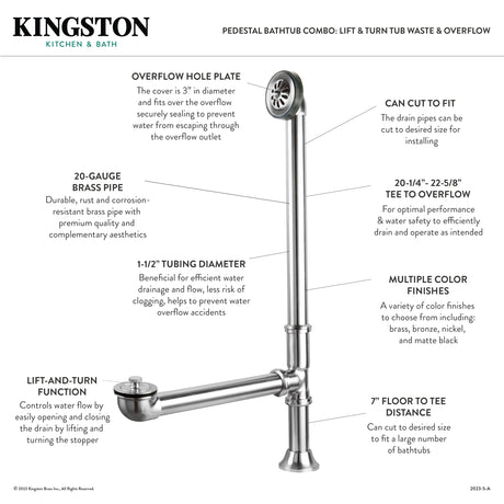 Aqua Eden KT7PE672824B8 67-Inch Acrylic Double Ended Pedestal Tub Combo with Faucet and Supply Lines, White/Brushed Nickel