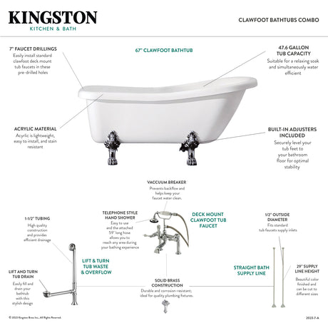 Aqua Eden KTDE692823C5 67-Inch Acrylic Single Slipper Clawfoot Tub Combo with Faucet and Supply Lines, White/Oil Rubbed Bronze