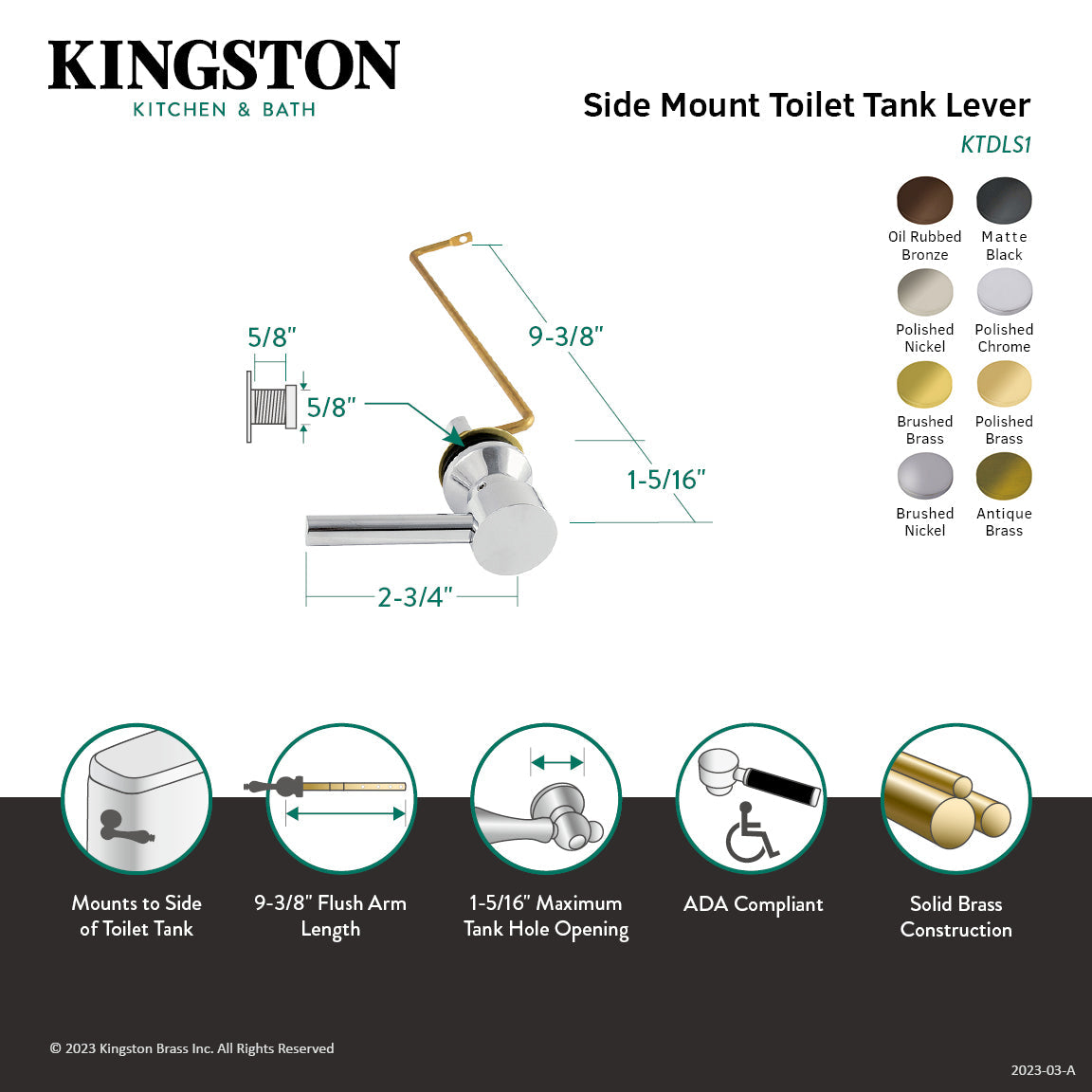 Concord KTDLS6 Side Mount Toilet Tank Lever, Polished Nickel