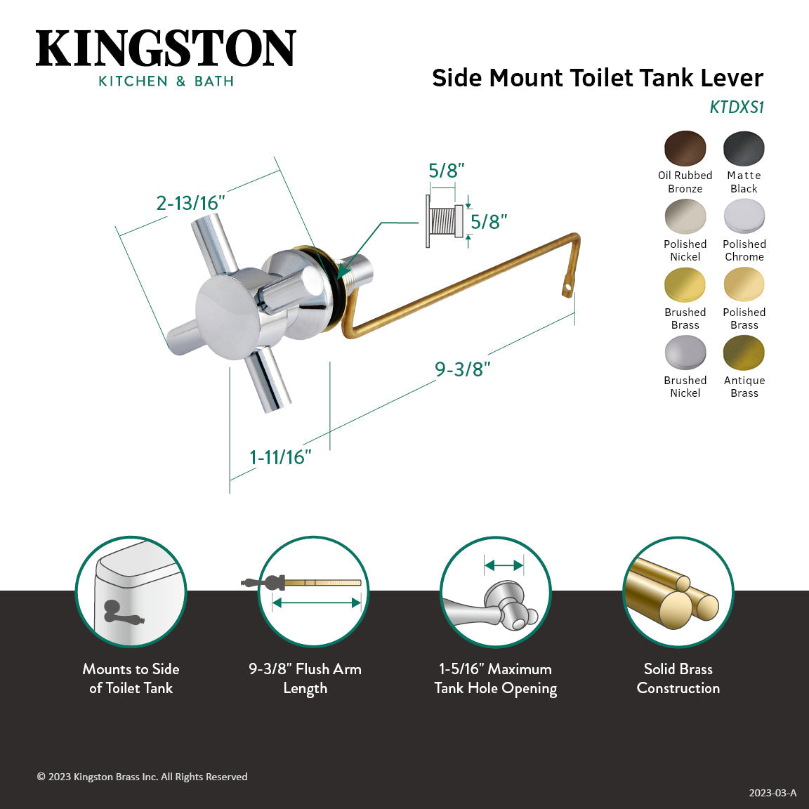 Concord KTDXS6 Side Mount Toilet Tank Lever, Polished Nickel