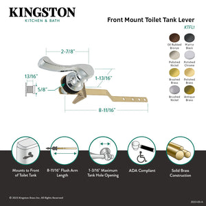 French KTFL3 Front Mount Toilet Tank Lever, Antique Brass