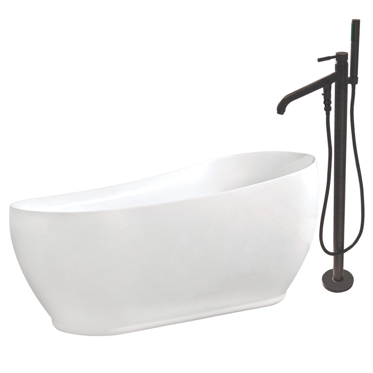 Aqua Eden KTRS723432A5 71-Inch Acrylic Single Slipper Freestanding Tub Combo with Faucet and Drain, White/Oil Rubbed Bronze