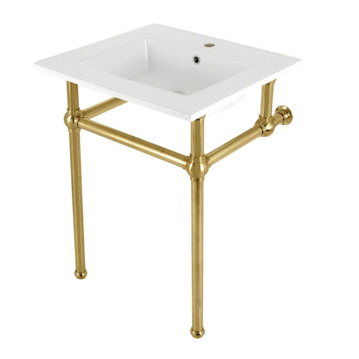 Fauceture KVBH252277 25-Inch Console Sink with Brass Legs (Single Faucet Hole), White/Brushed Brass