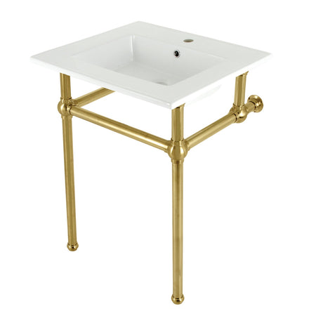 Fauceture KVBH252277 25-Inch Console Sink with Brass Legs (Single Faucet Hole), White/Brushed Brass