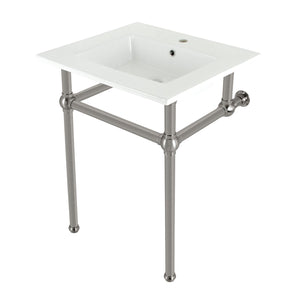 Fauceture KVBH252278 25-Inch Console Sink with Brass Legs (Single Faucet Hole), White/Brushed Nickel